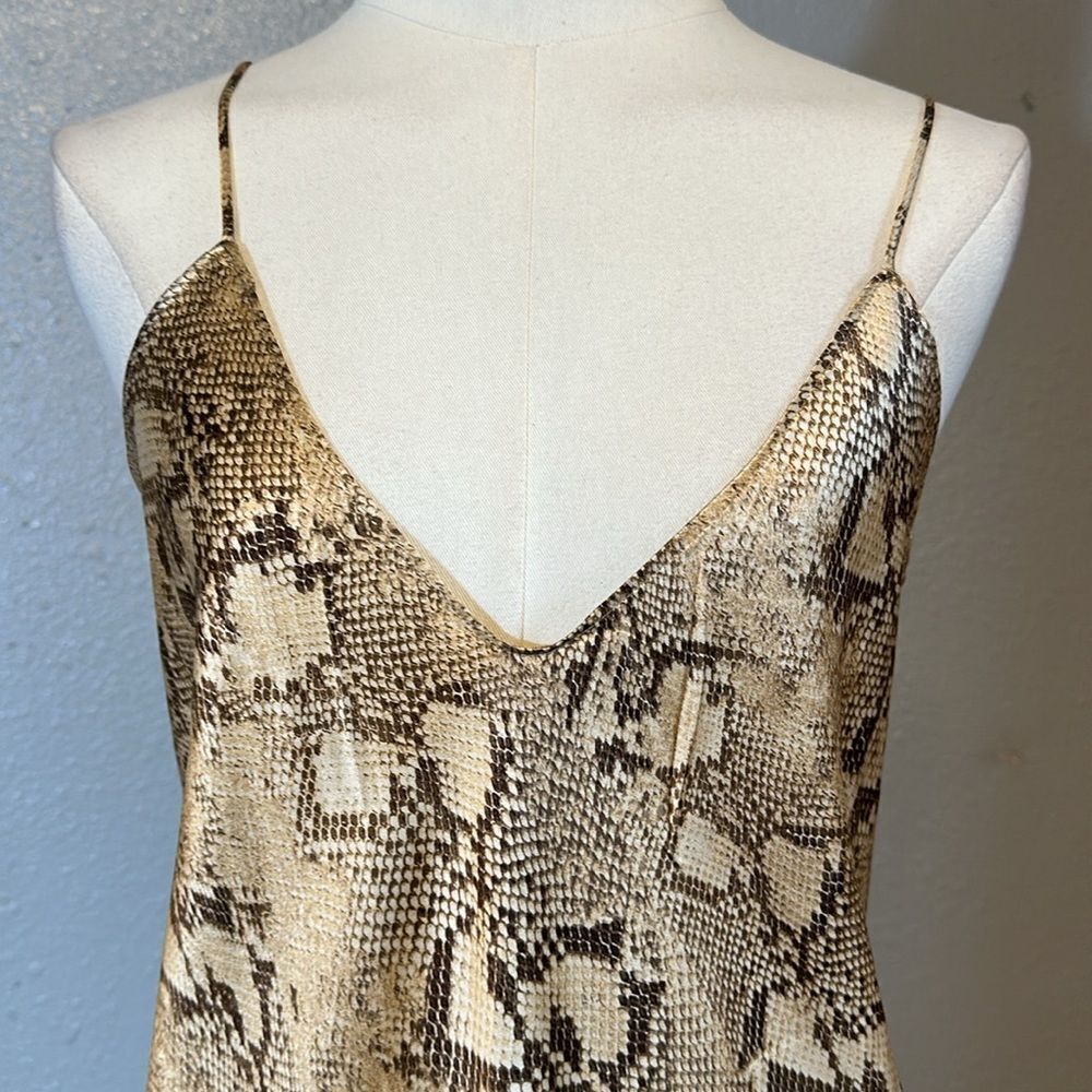 Banana Republic Cream and Tan silk snake skin print Maxi Dress size XL-Tall - Picture 5 of 11
